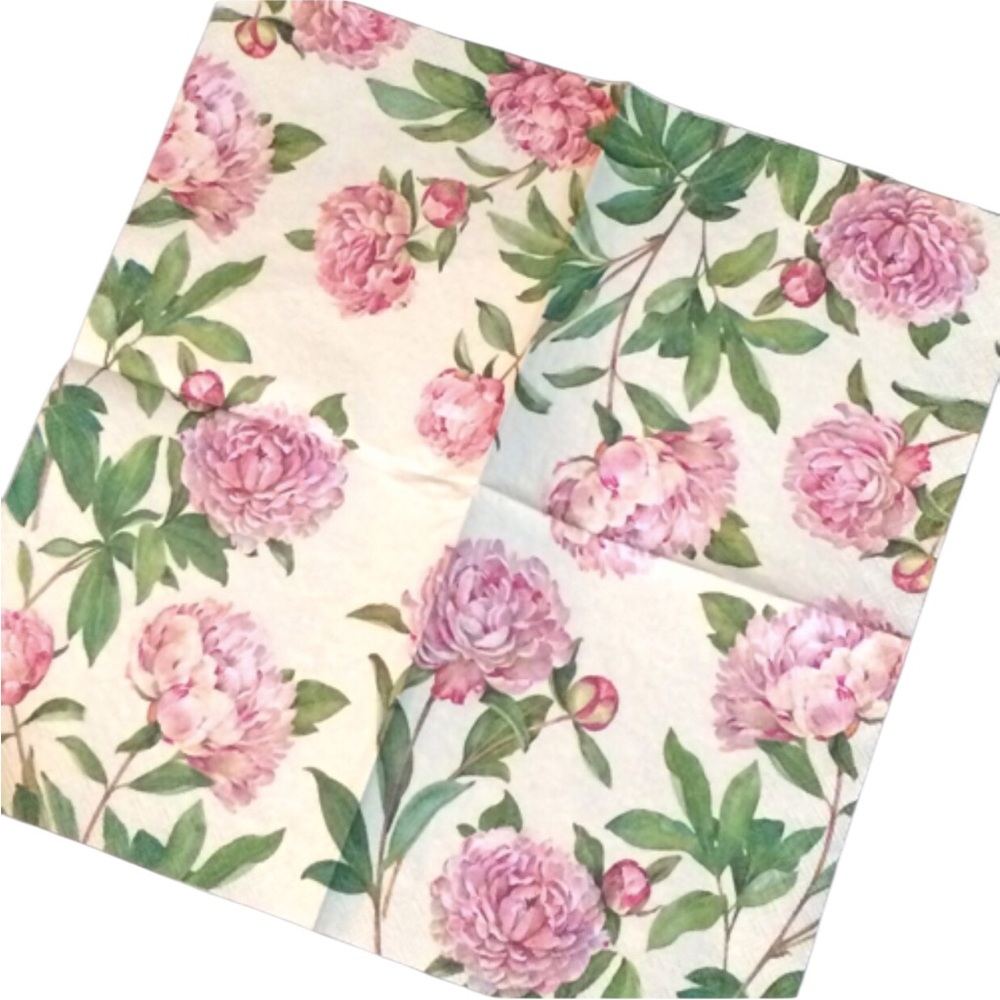Two (2) INDIVIDUAL Paeonia Peony Paper Decoupage Decorative Cocktail Napkins